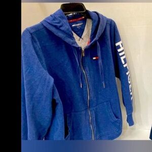 TOMMY HILFIGER sport jacket zip up hoodie 1X blue white